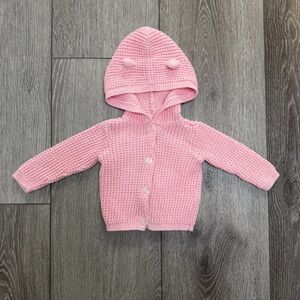 CARTERS HOODED KNIT BUTTON UP CARDIGAN PINK 3MO